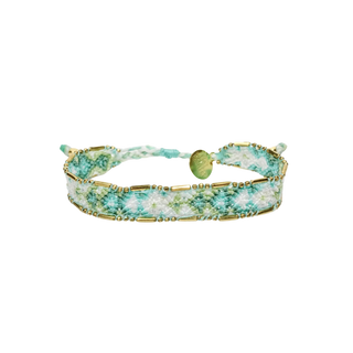 Bali Friendship Bracelet handwoven, multicolored braid- mint green, turquoise, white - brass trim