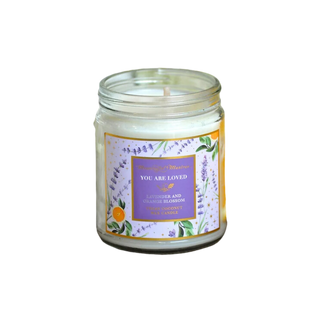 Lavender & Orange Blossom Candle "You Are Loved" - 8oz Glass Jar with Lid - Meaningful Mantras