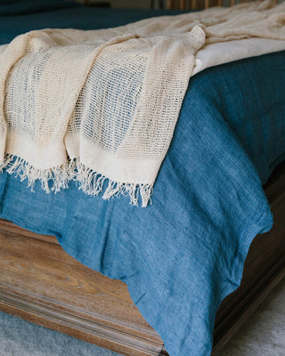 Denim Chambray Fair Trade Linen Duvet Cover Set (Queen), Handwoven Textiles by Creative Women